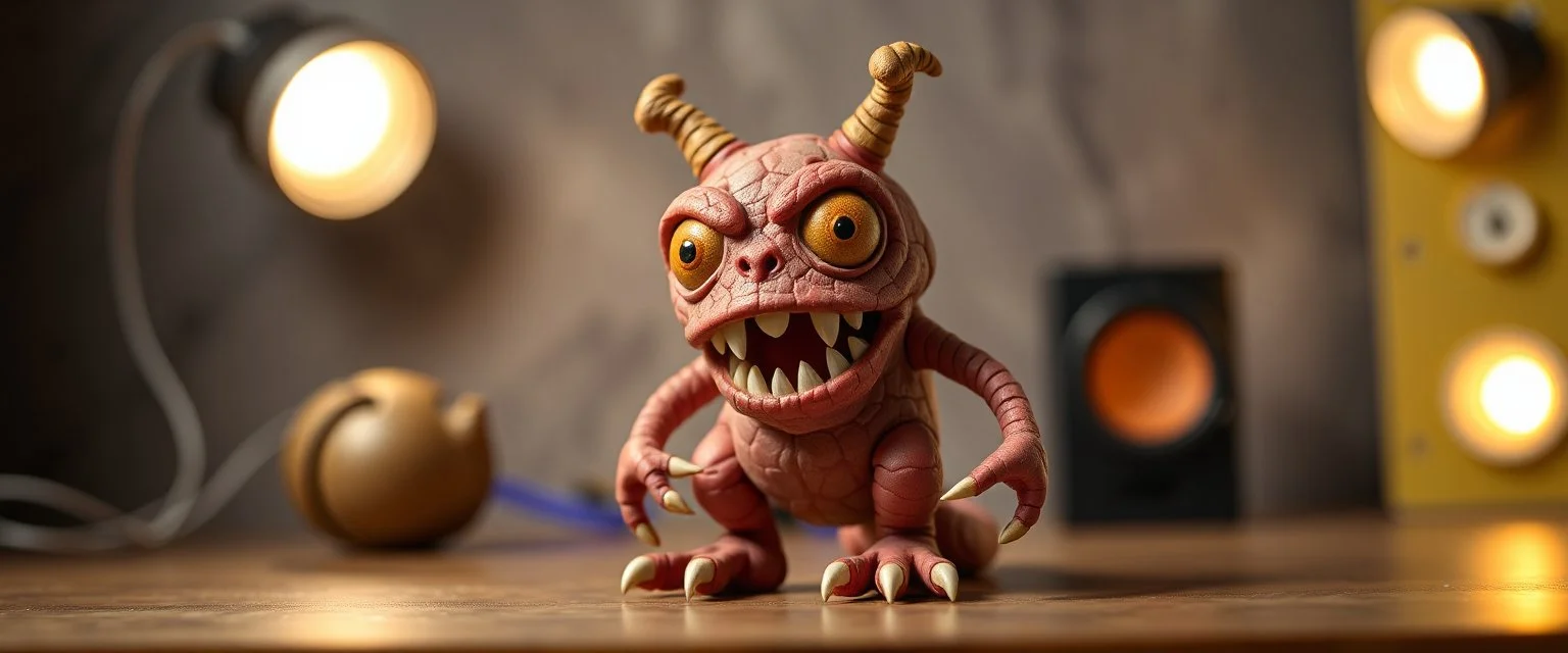 polymer clay monster with studio lights