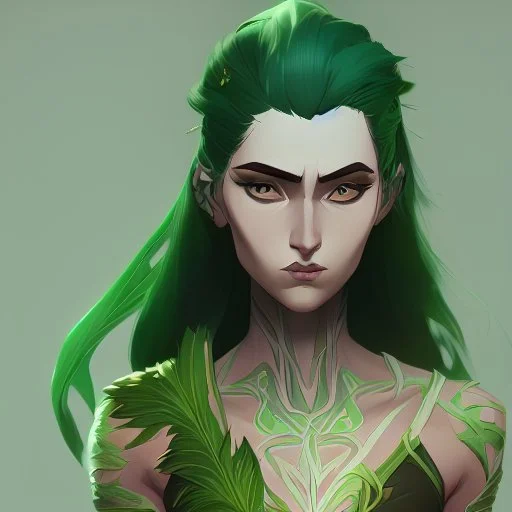 mystical powerful greenish botanical woman