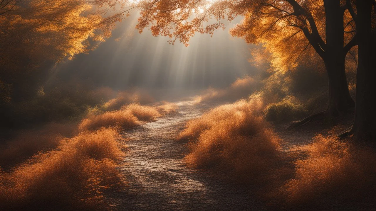 calm beauty, uplifting, inspiring, therapeutic, landscape, autumn, sunlight, chiaroscuro, color, award-winning colour photograph, Nikon 85mm