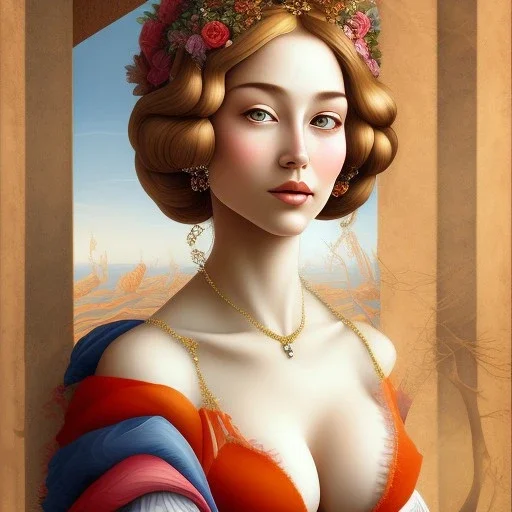 portrait of a beautiful busty woman Sandro Botticelli style smiling