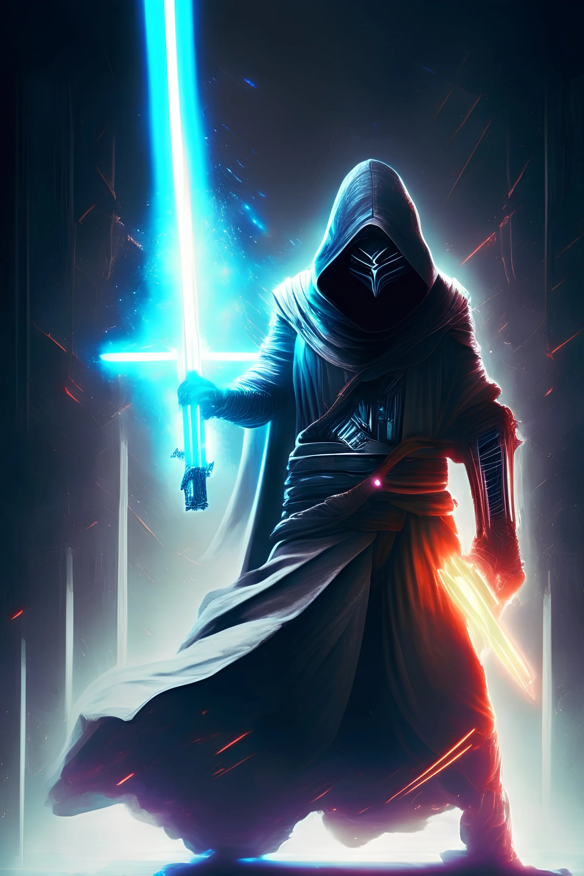 Assassin holding lightsaber universe void