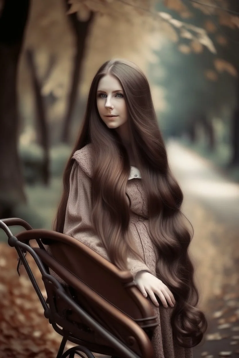 Beautiful Woman, long hair, pram