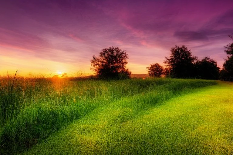 Sunset, grass, pathway