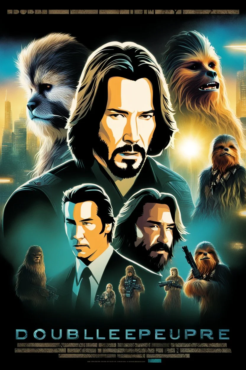 Movie poster -- text "Double Exposure" starring Keanu Reeves and Chewbacca