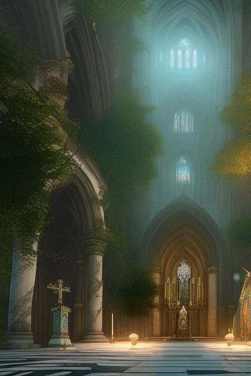 inside cathedral, fantasy art, atmospheric, realistic, cinematic lighting, octane render.