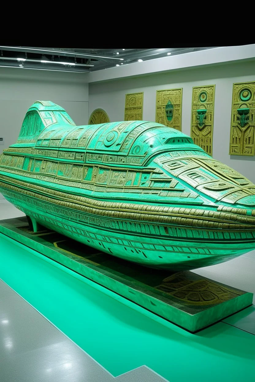 A mint colored cybernetic spaceship designed in ancient Egyptian hieroglyphics painted by Vincent van Gogh