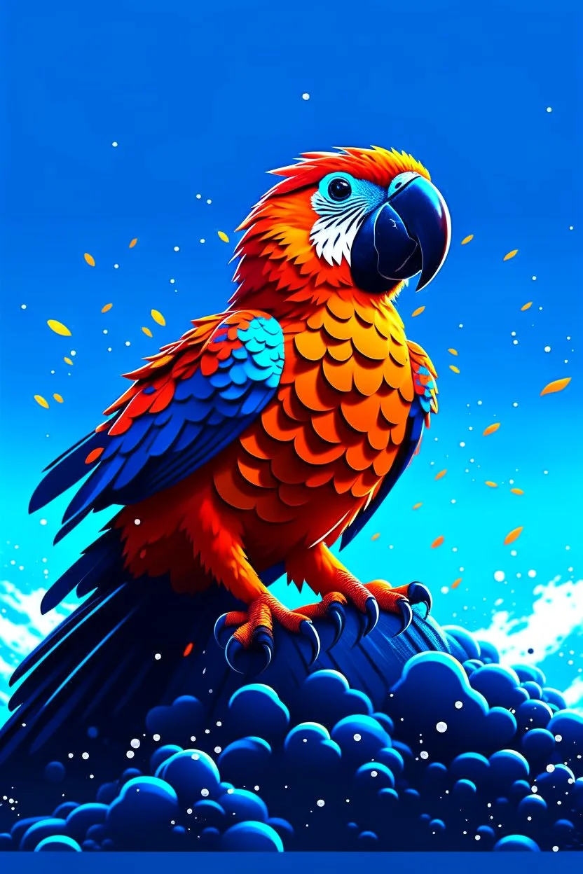 Generate an full body image of a parrot has a magma objects in the background and ocean objects in the background objects with an anime animal style.On Canvas, Brush Strokes, Smooth, Ultra High Definition, 8k, Unreal Engine 5, Ultra Sharp Focus, Intricate Artwork Masterpiece, Ominous, Golden Ratio, Highly Detailed, photo, poster, fashion, illustration