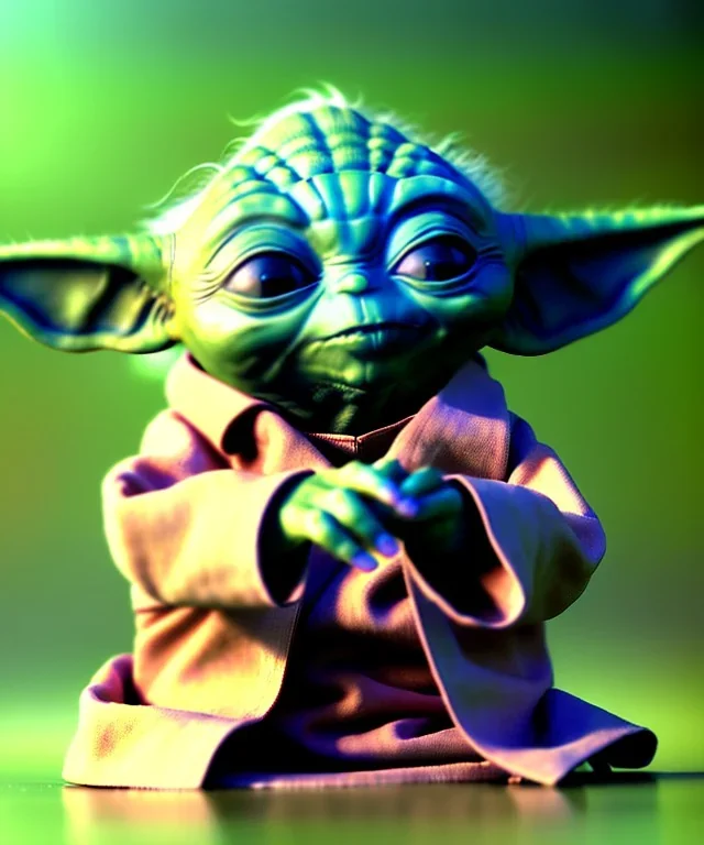 Yoda toddler, full body, soft skin, dramatic lighting, hyper realistic