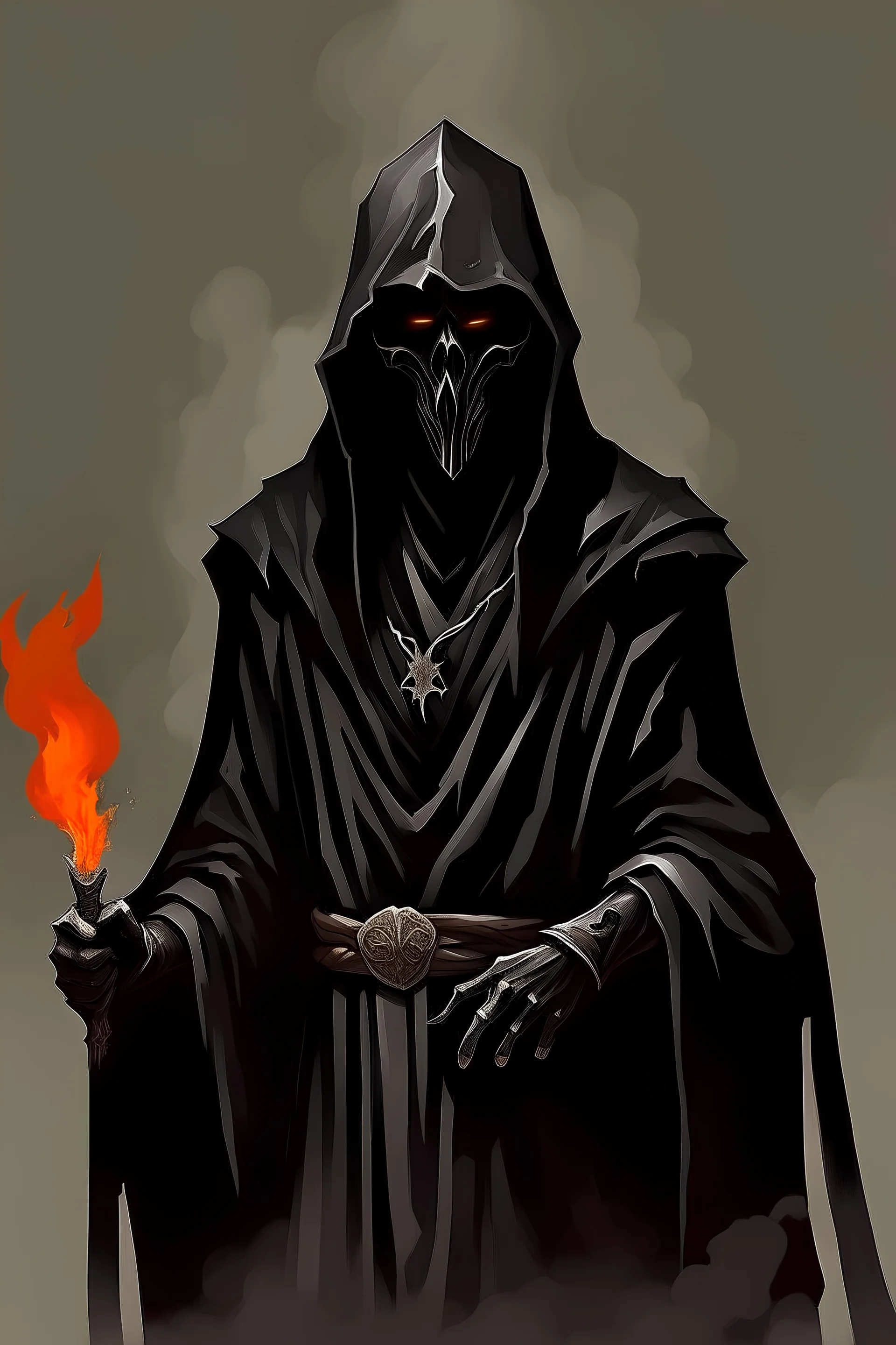 warlock, black mask, black robe, tall, black smoke