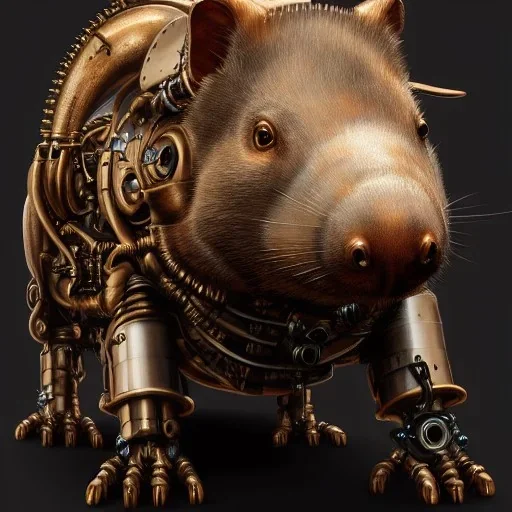 Steampunk cybernetic biomechanical wombat, 3d model, unreal engine realistic render, 8k, micro detail, intricate, elegant, highly detailed, centered, digital painting, artstation, smooth, sharp focus, illustration, artgerm, tomasz alen kopera, wlop