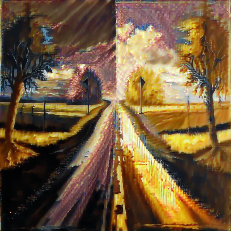 two roads diverged , art, oil colors, bright