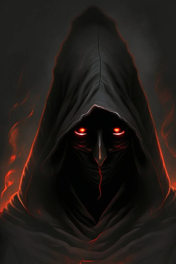 Dark sorcerer, black robe, not visible face, comic style, red eyes