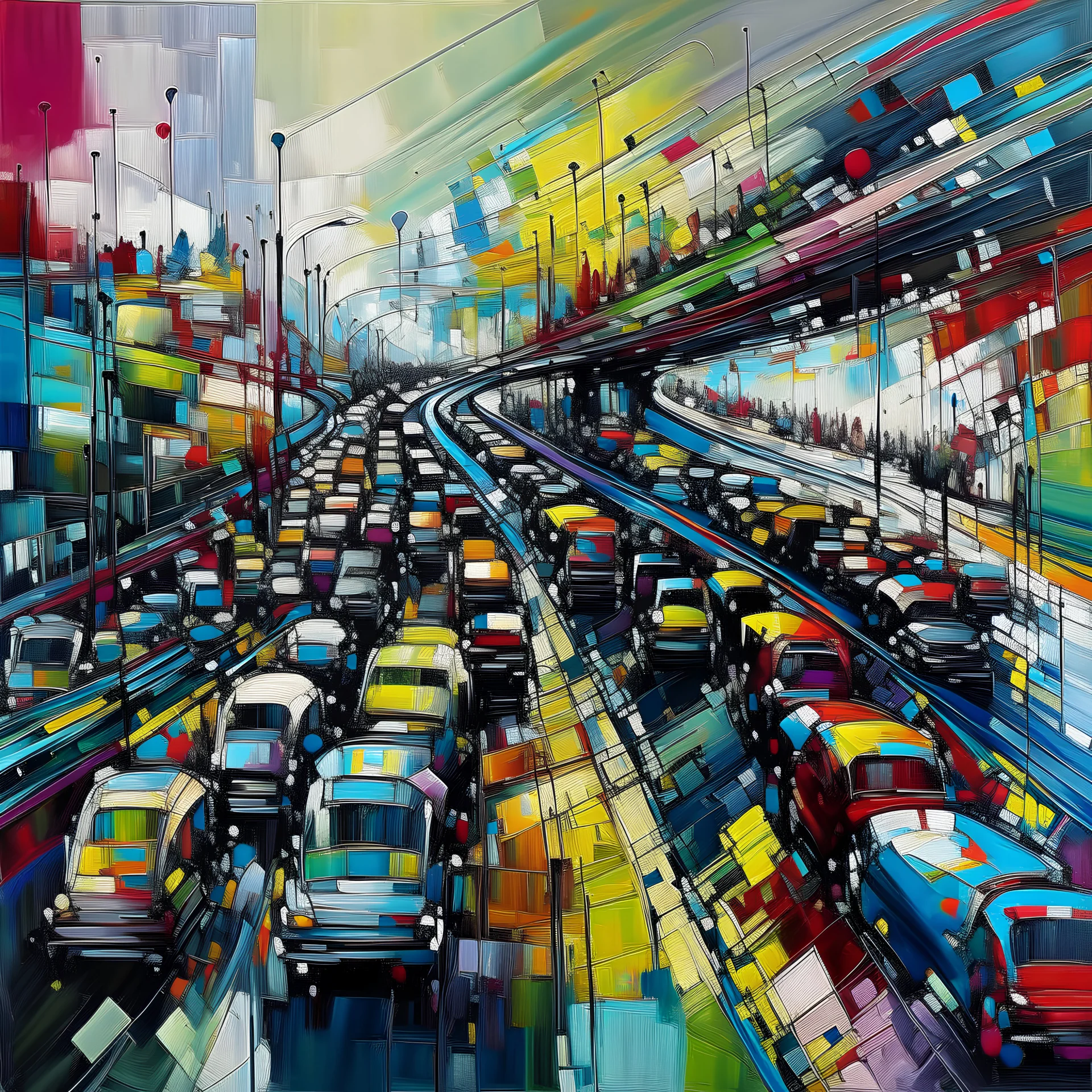 Abstract painting Crowded highway