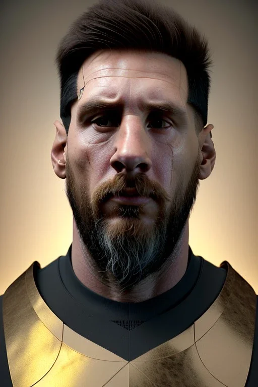 Realistic image, lionel Messi sculpture, white marble material with gold veins, gold laurel leaves crown, gold ornaments, Renaissance style, sun rays background, waist up portrait, epic, celestial, cinematic lighting, God lights, 4k resolution, smooth details, soft lighting, unreal engine 5, art station, substance 3d.