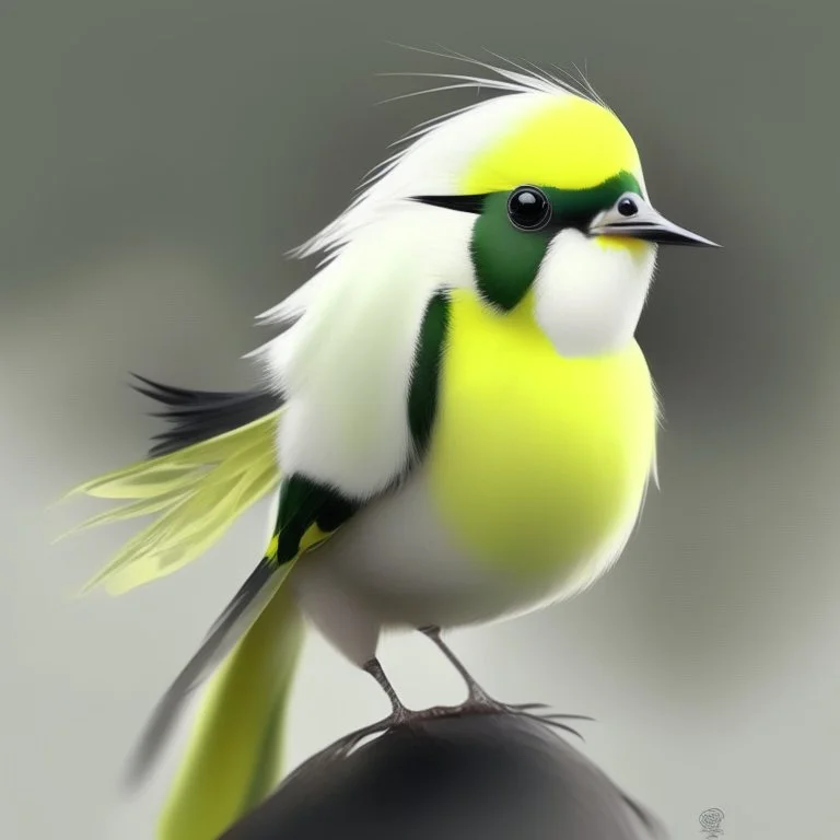 A cute yellow head, white belly, black and green wings bird, avatar