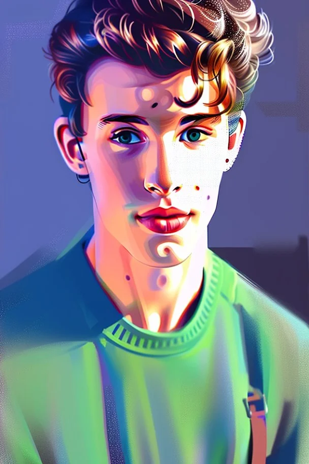 painted portrait of a 1960's Shawn Mendes