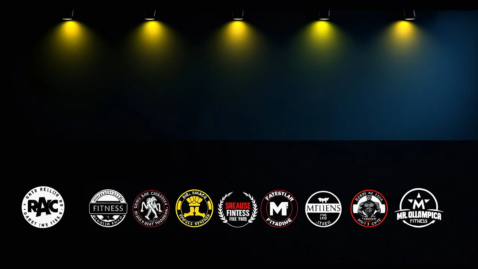 A background design suitable for a fitness club with an amazing color theme with several famous sports, fitness, bodybuilding and Mr. Olympia logos at the bottom of the image.