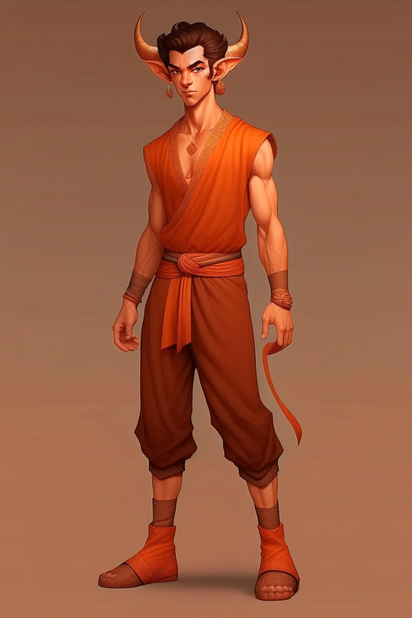 Full Body, Male Tiefling, monk, outfit like goku