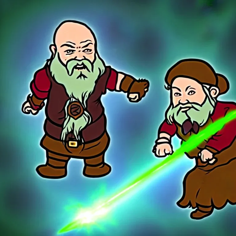 Dwarf wizard shoots lasers at kids