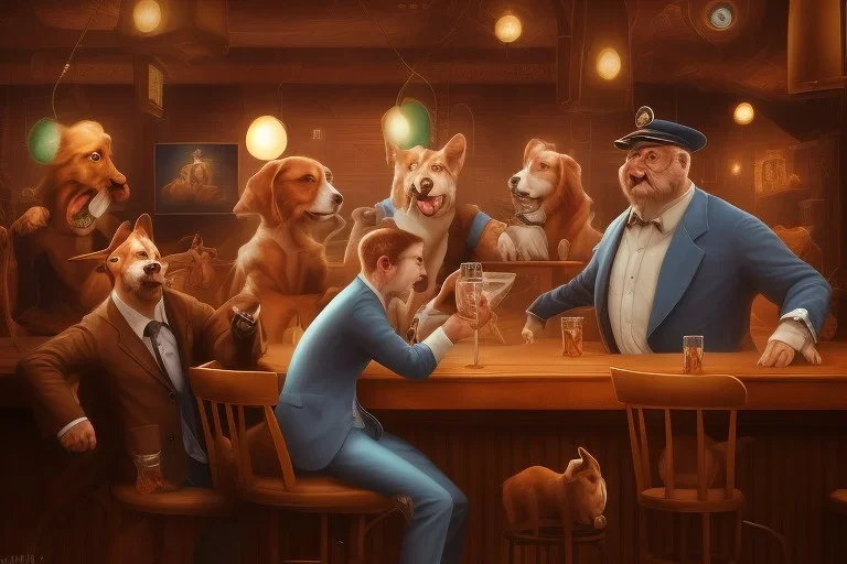 domesticated animals acting like people in a bar