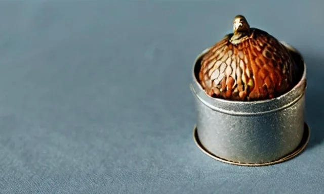 acorn in tin box with note wrapped around