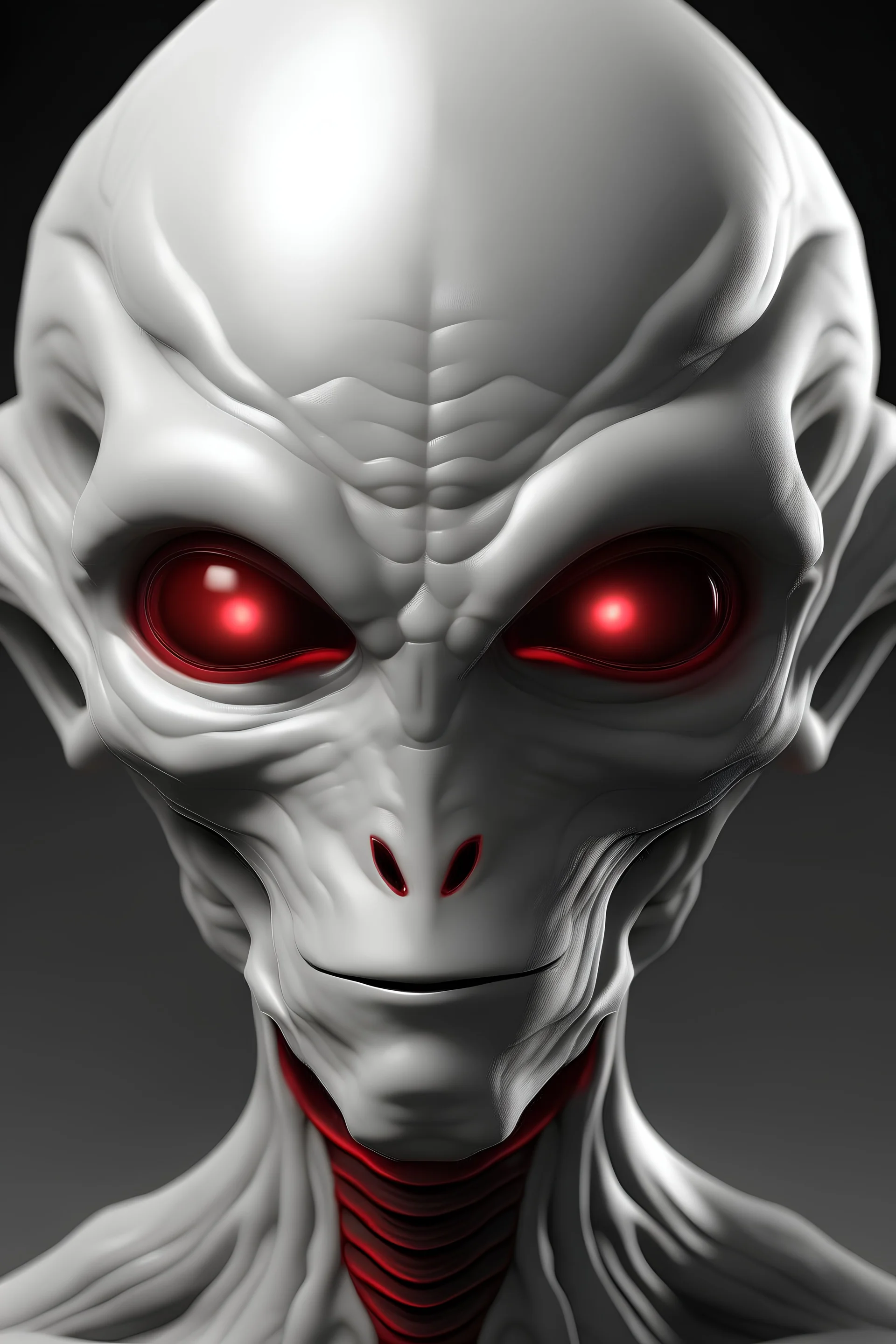 Handsome red skinned alien with 3 eyes and white hair