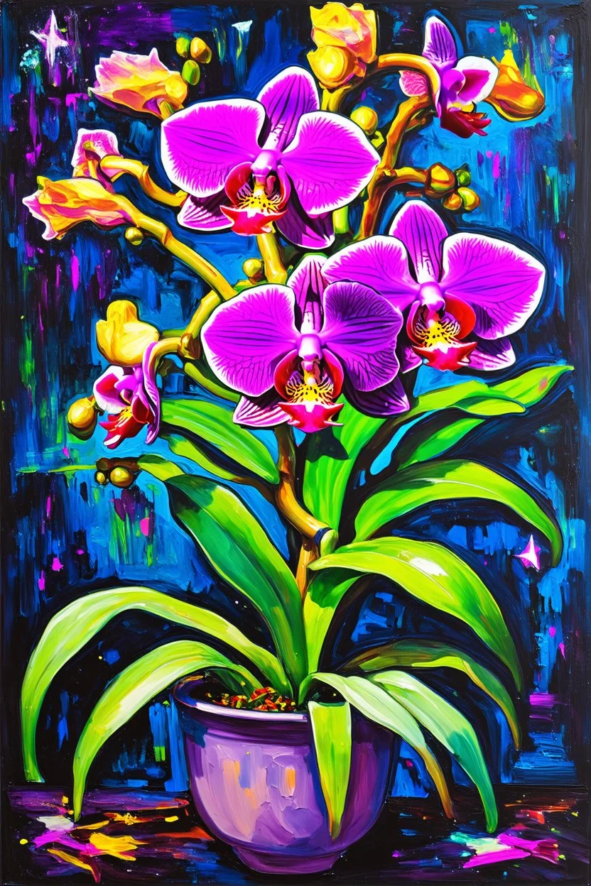 Psychedelic neon space orchid; a surreal Renaissance acrylic painting