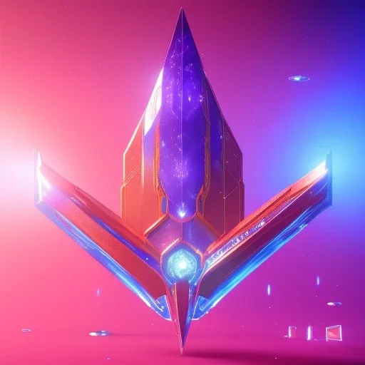 a crystalised blue pink spaceship, gold, diamonds, lightbeams, sunny background, atmospheric, realistic, unreal engine, 8k. Cinematic lighting, octane render.