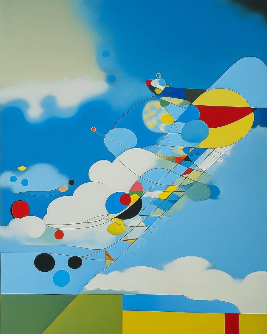 A light blue sky with geometric clouds painted by Wassily Kandinsky