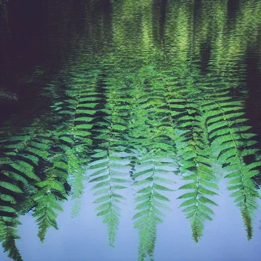 Reflection of ferns in pool of water, nature photography, calm, Zen, soft lighting