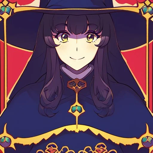retro anime style, witch, witch hat, witch robe, expression smiling, portrait