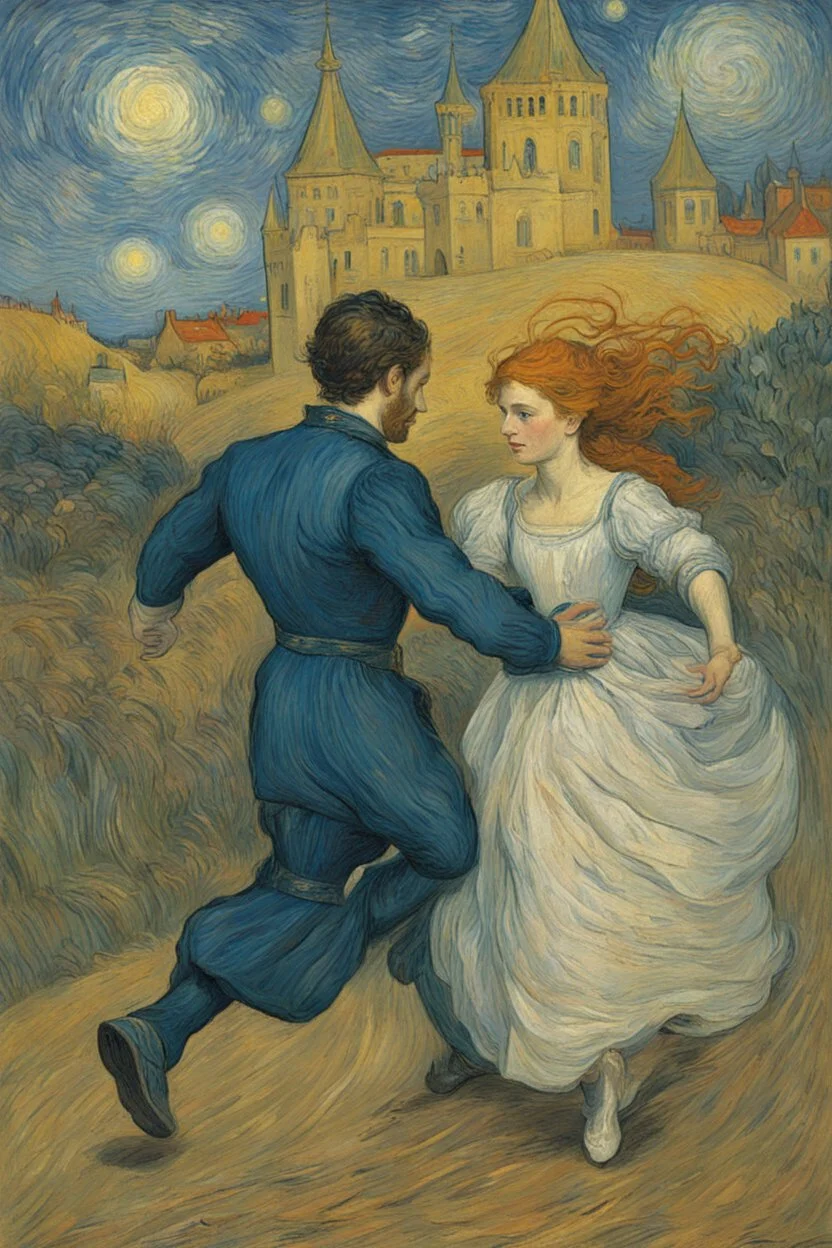 The prince runs to the princess to protect her, Portrait by Van Gogh