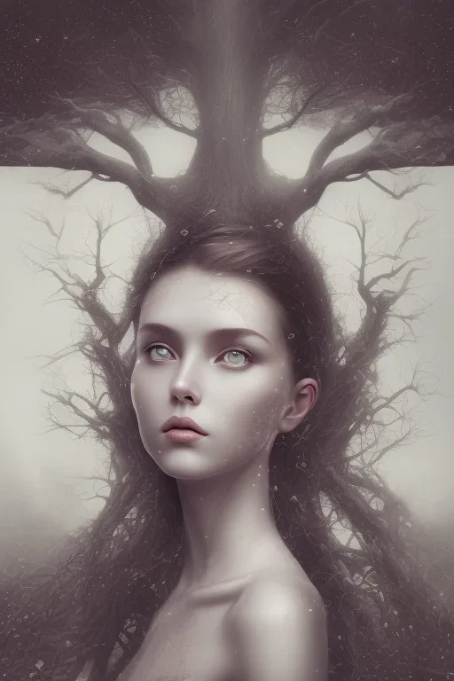 portrait photography of an ethereal beautiful animal god, oak tree roots, woman head