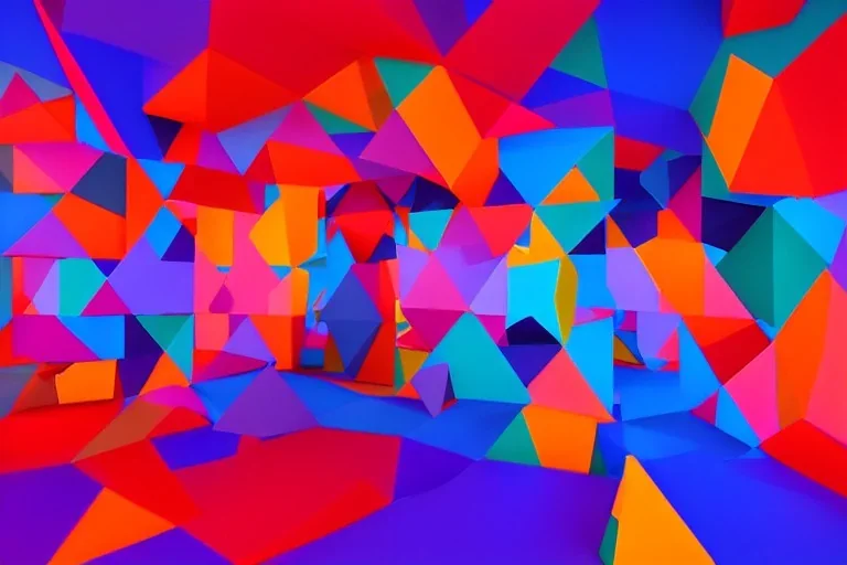 3D colorful geometric installation, simplistic, studio lighting, C4D, 16k, Behance, Artstation, centered, top down camera, vibrant