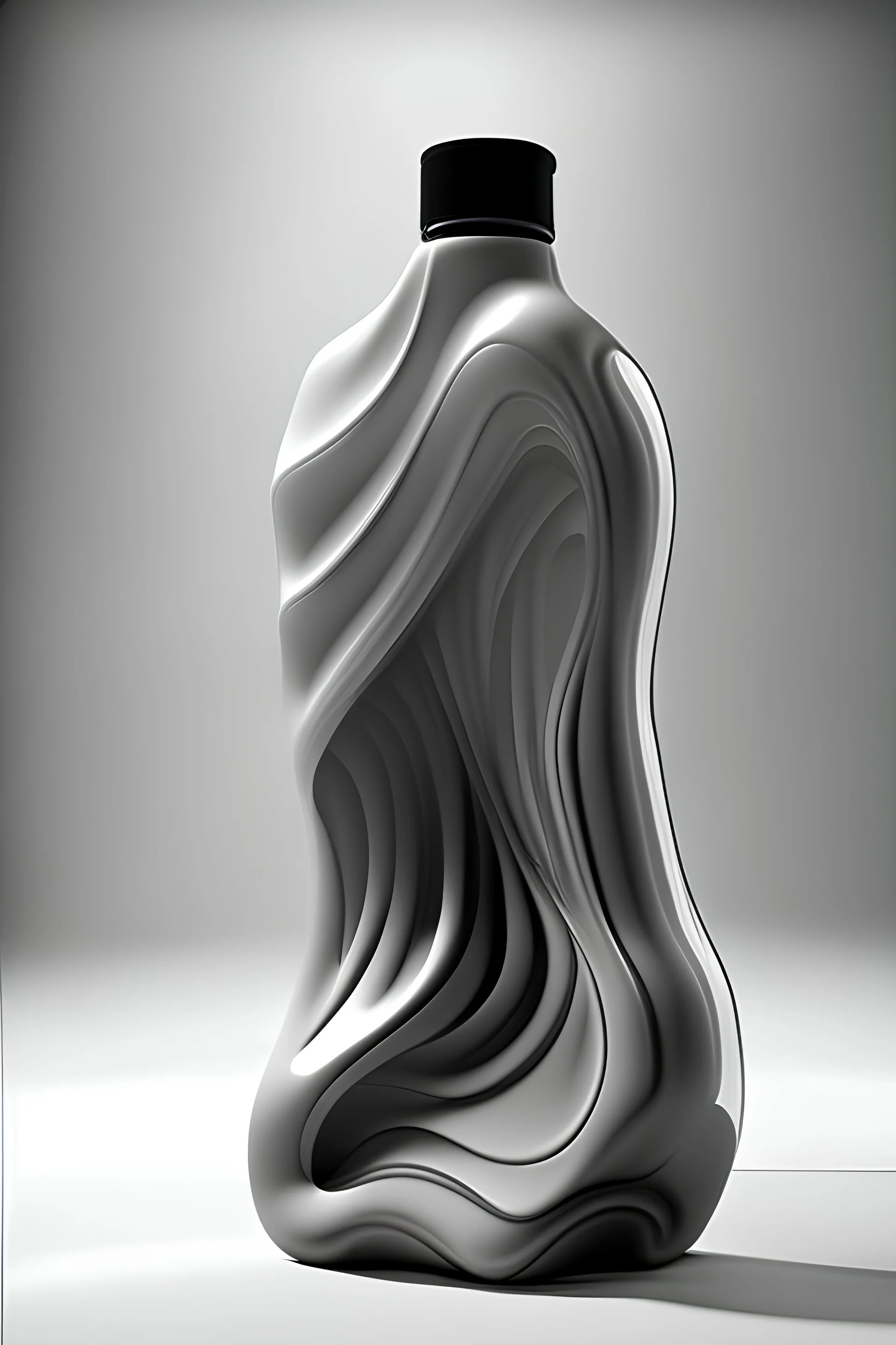 square size, lubricant oil plastic bottle, Sculpt the shape of the bottle to mimic the flow and movement of liquid. You could create wave-like contours or fluid curves along the surface, evoking a sense of dynamism and visually representing the nature of lubricants.. style render sketch gray