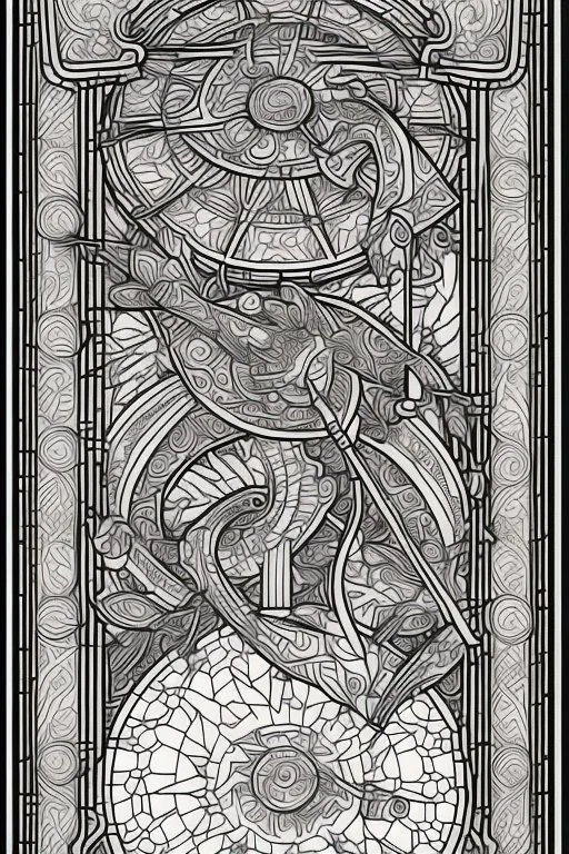 kids coloring page, stained glass window, cartoon style, thick lines, low detail, no shading