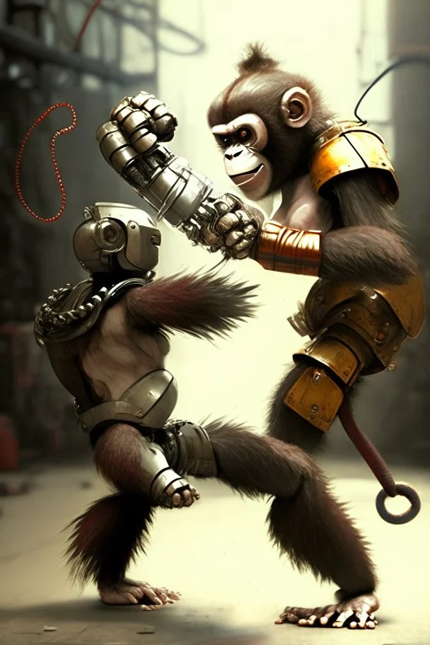 monkey fighting a robot