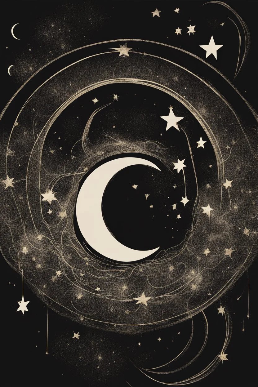 Abstract drawing of the moon and stars