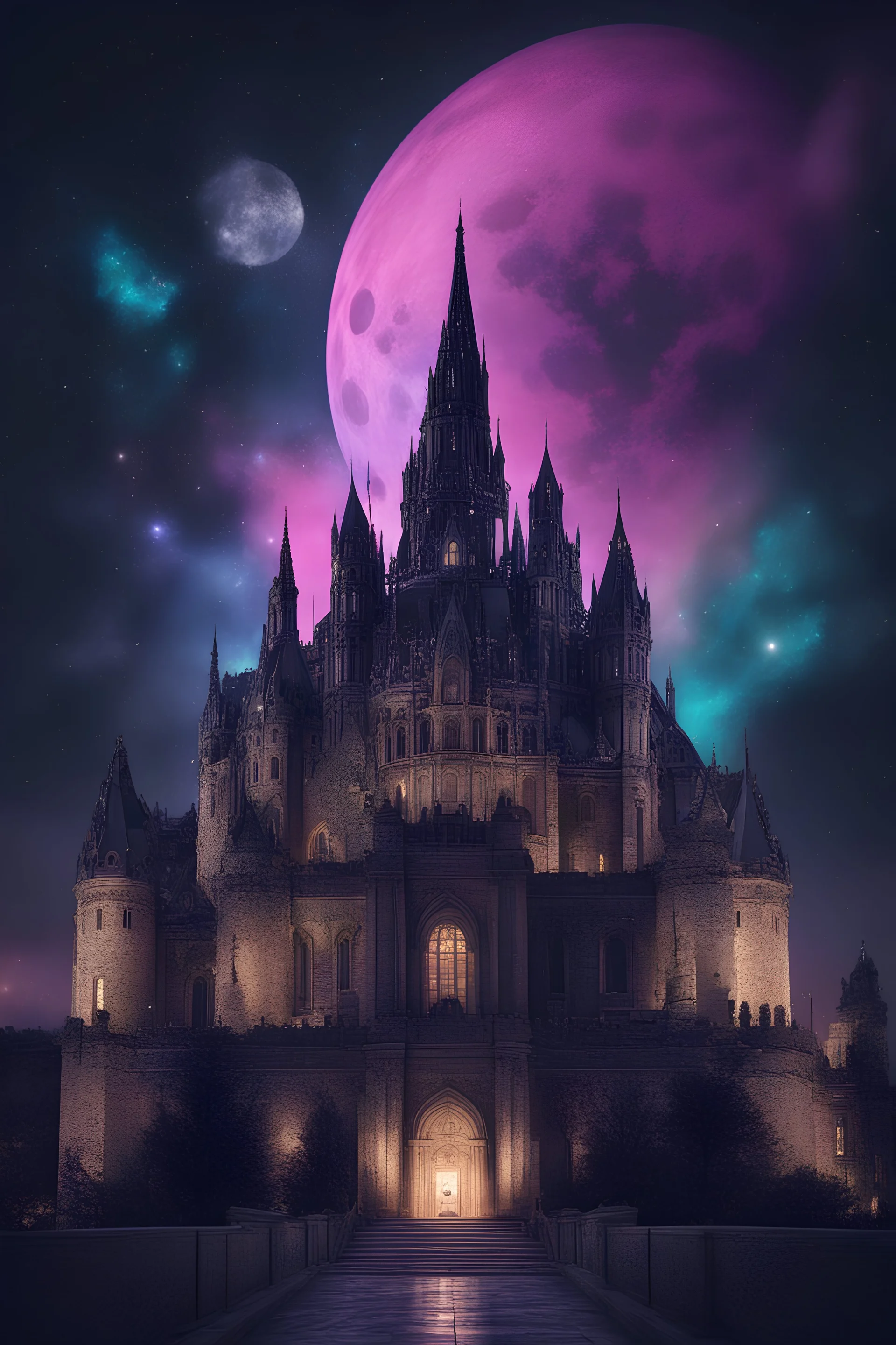 goth, castle, modern, fancy, royal court, cosmos, night, city, capitol, buildings, colors, reality