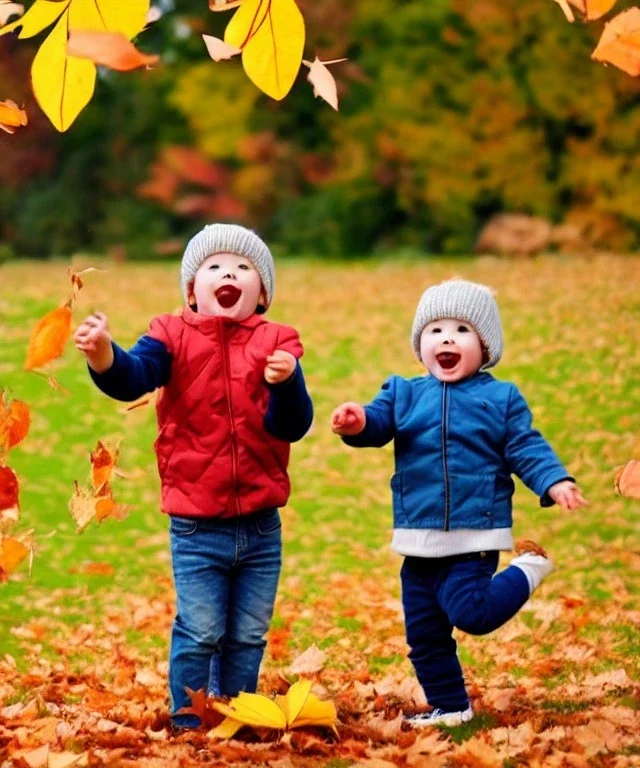 boy and girl catching leaves