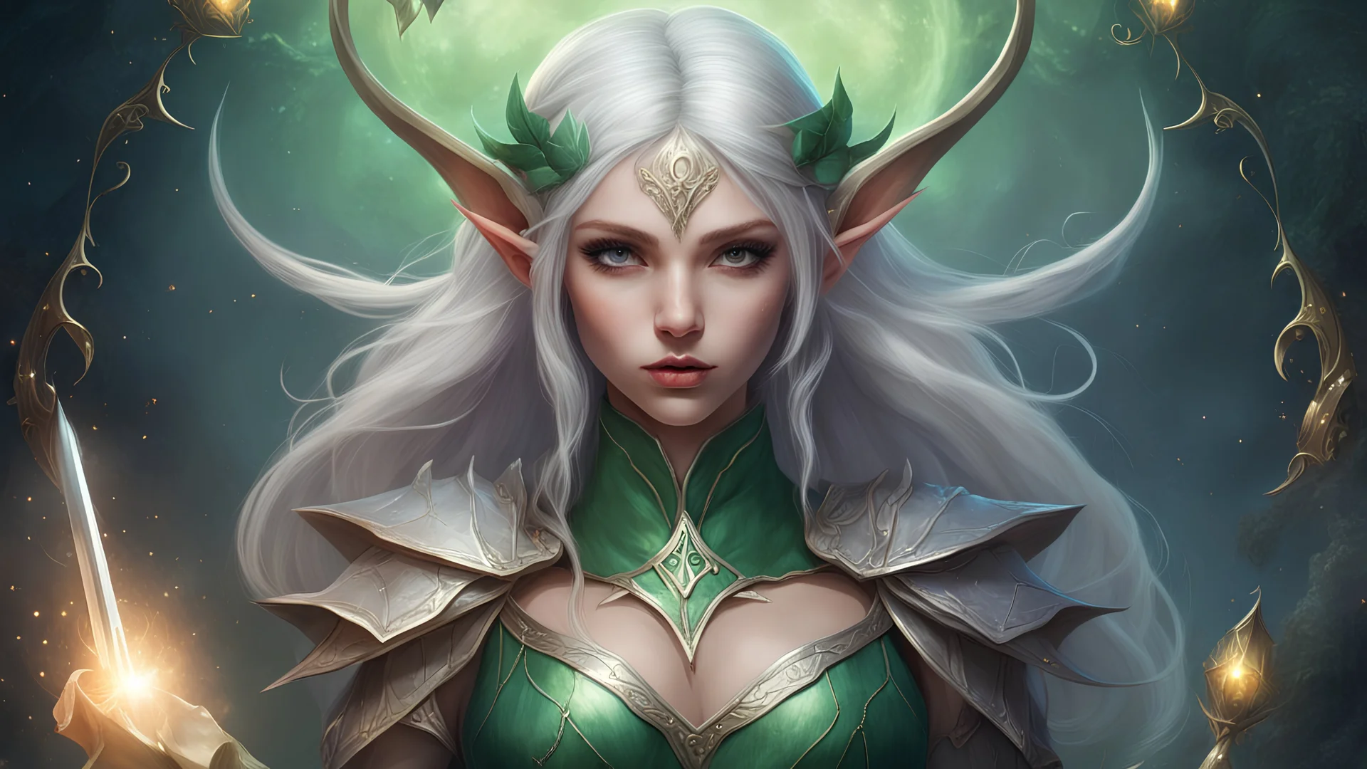 Cover in fantasy style. Elf girl. Write logo ERAZE