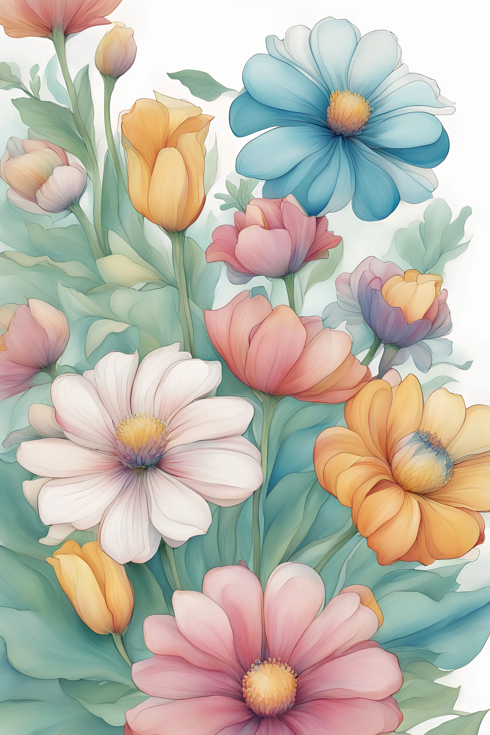 bright and big colorful flowers, clear lines -- ar 9:11