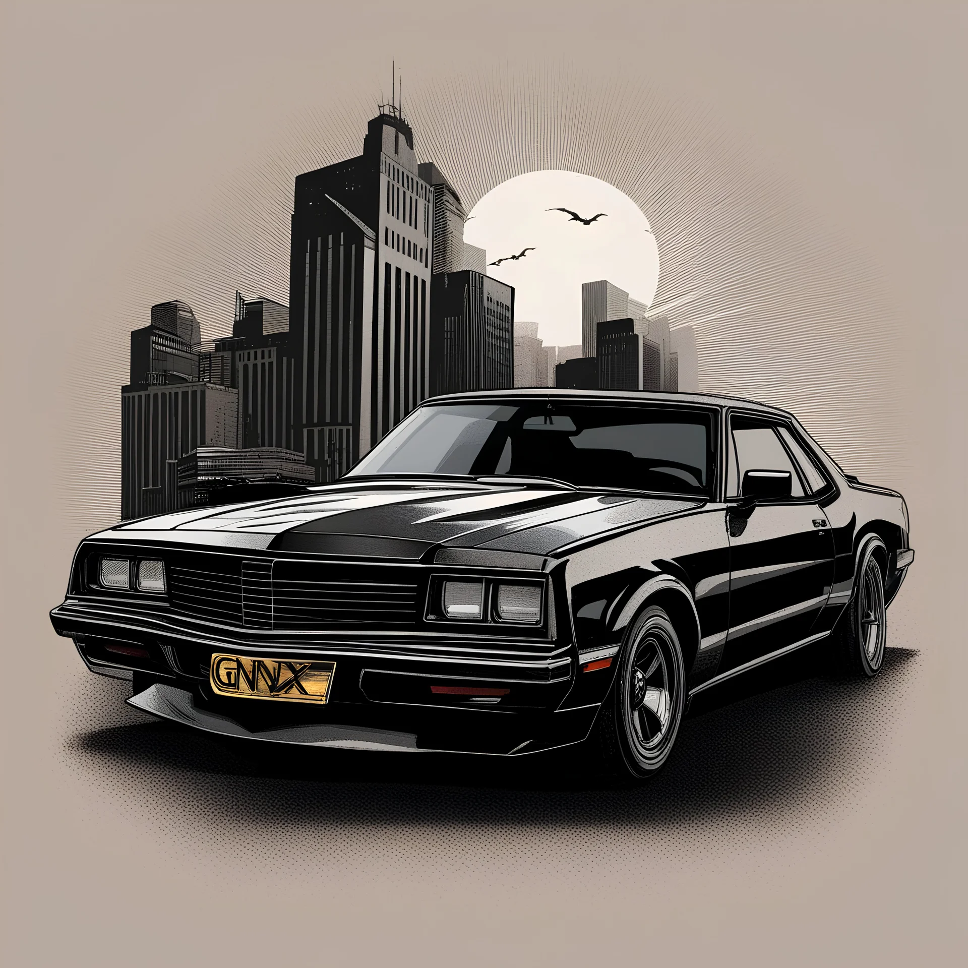 Buick grand national GNX, retro comic style, t-shirt, halftone