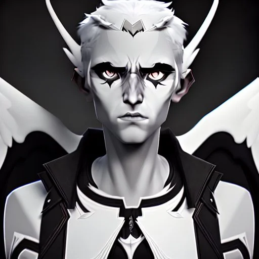 angel, demon, angel demon hybrid, half angel, half demon, black angel wings, white demon wings, black and white, balance, horns, armor, noble clothes, black and white armor, black and white clothes