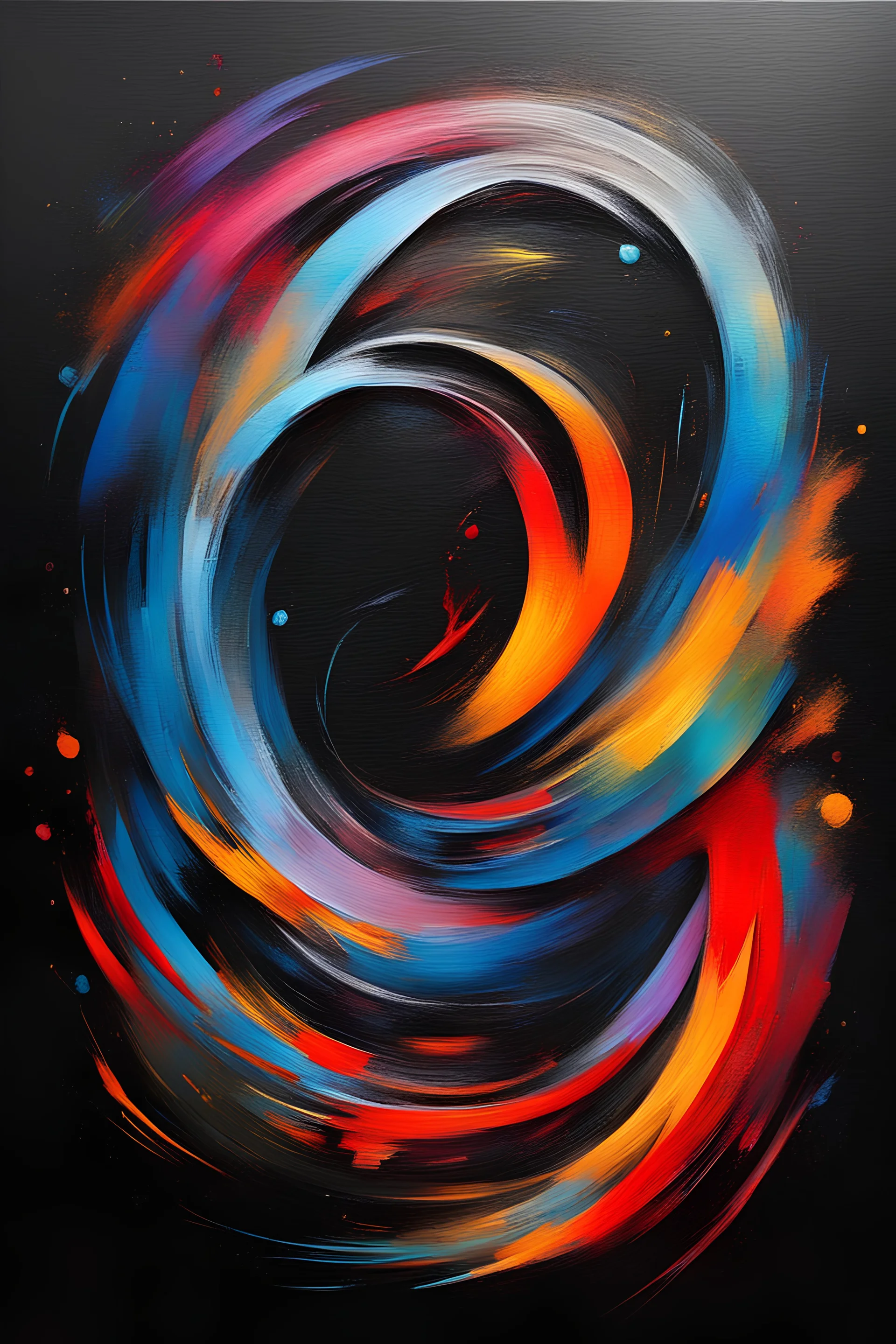 calligraphy in oil painting in multicolor abstract style half artwork on black background