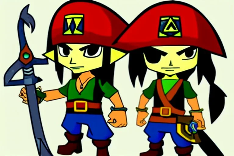 Cartoony and muscular Captain Jack Sparrow, Legend Of Zelda: Wind Waker style, stylized, colorful, adventurous.