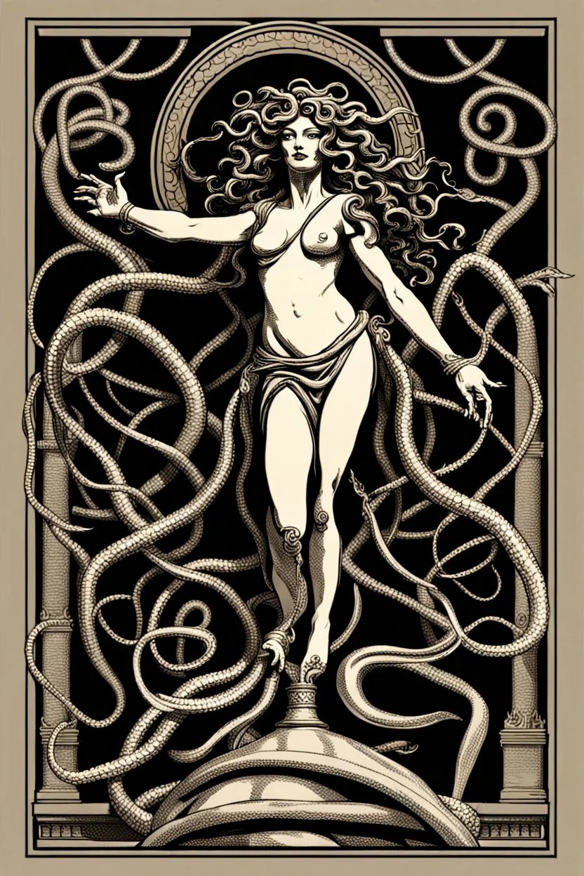 Gorgon medusa in full height, dancing