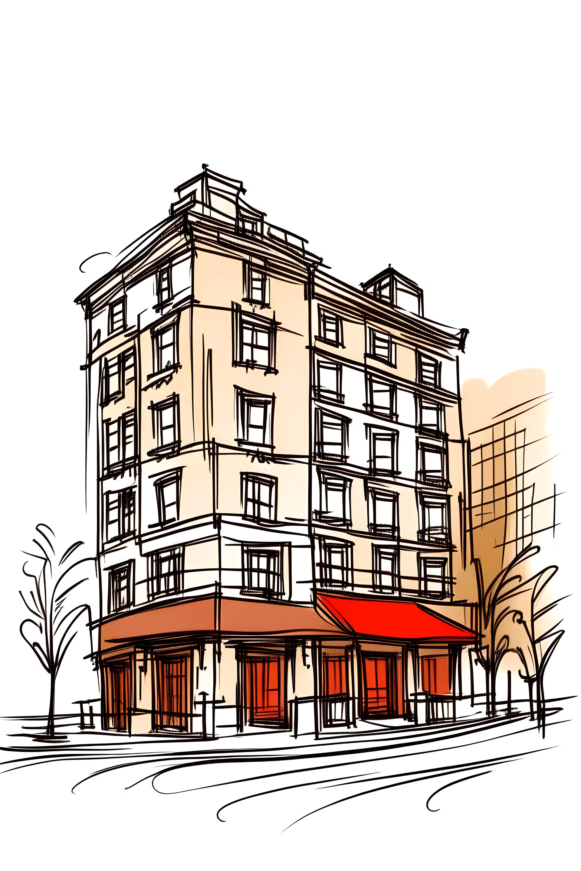 doodle of a restaurant and hotel