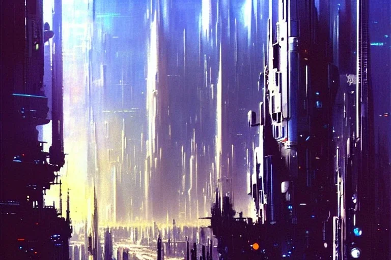 Art by John Berkey and John Harris, futuristic city, high rise, smooth, sharp focus, higly detailed, digital painting, concept art, elegant, centered, Taris Star Wars, connected