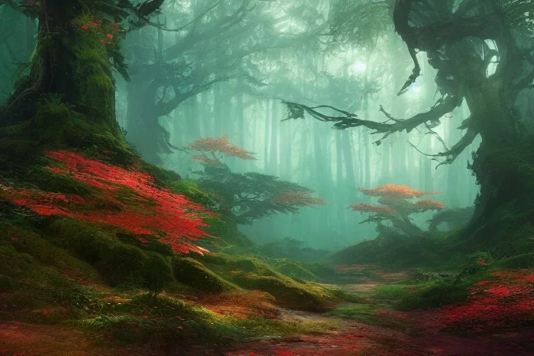 a beautiful and colourful forest by greg rutkowski, sung choi, mitchell mohrhauser, maciej kuciara, johnson ting, maxim verehin, peter konig, final fantasy , 8k photorealistic, cinematic lighting, hd, high details, atmospheric